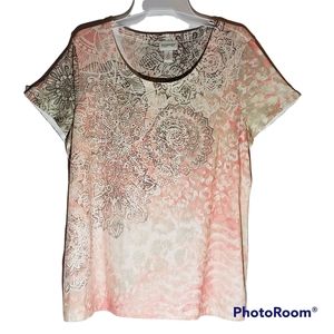 Zenergy women's lg baddazed geometric light summer colors tee shirt. 353